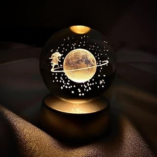 Senon Kristal Cam Küre Renk Değiştiren LED Işıklı Dekoratif Hediyelik Satürn Kızı