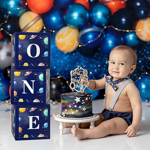 Miniatura 4 de Decoraciones de primer cumpleaños para niño, decoración de fiesta de cumpleaños de primer viaje alrededor del sol, una caja de globos para planetas