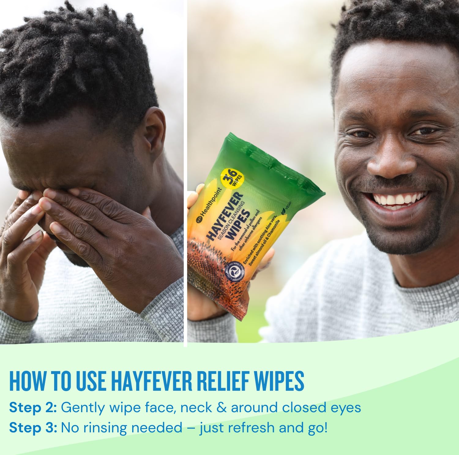 Hayfever Relief Kit with 4 Packs of Cleansing Wipes and 2 Cooling Eye Masks - Image 3