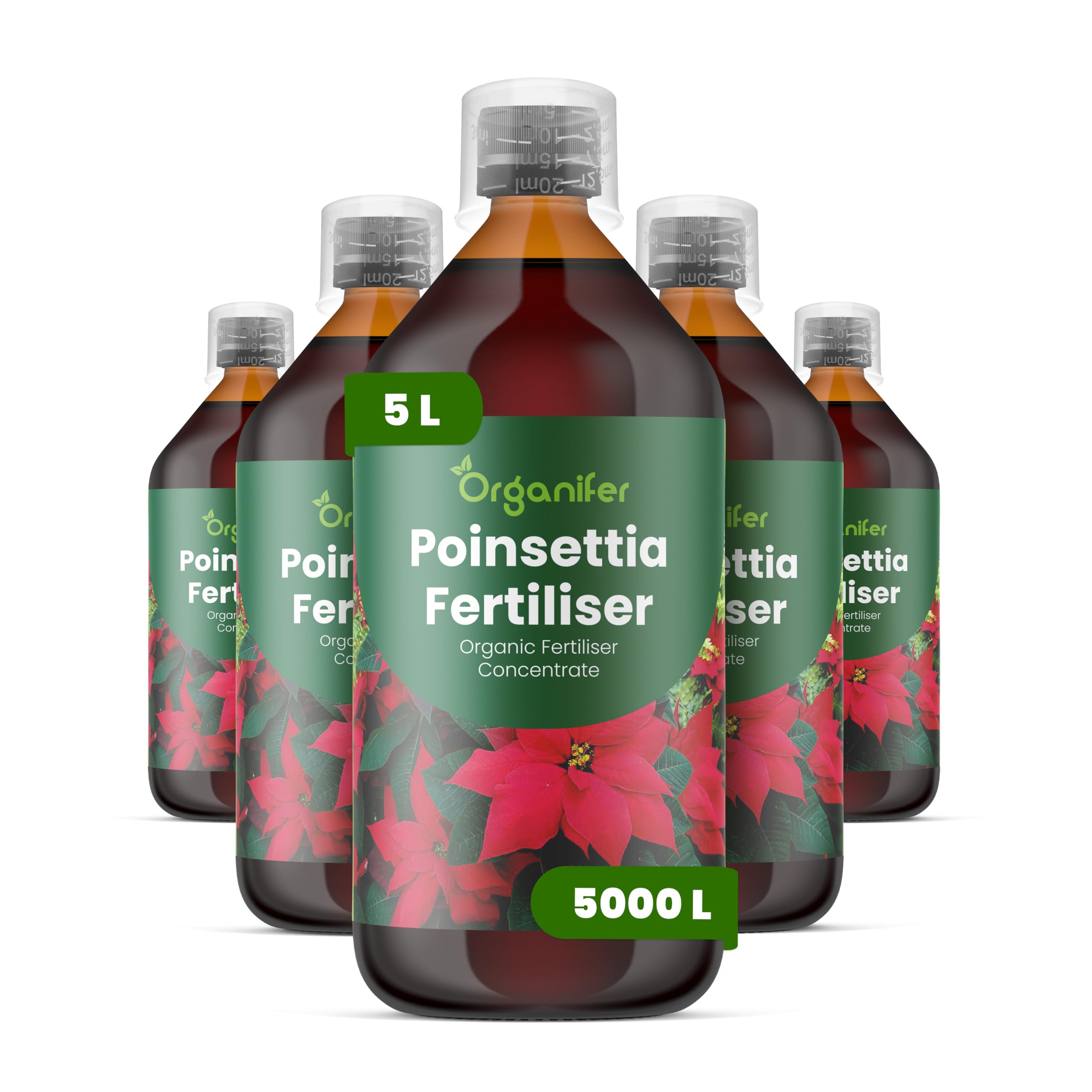 Poinsettia Nawóz Organiczny Do Kwiatów - 5x1L - NPK 2-1-8 | Zdrowe Liście - Silne Korzenie I Wysoka Plonność - Organifer