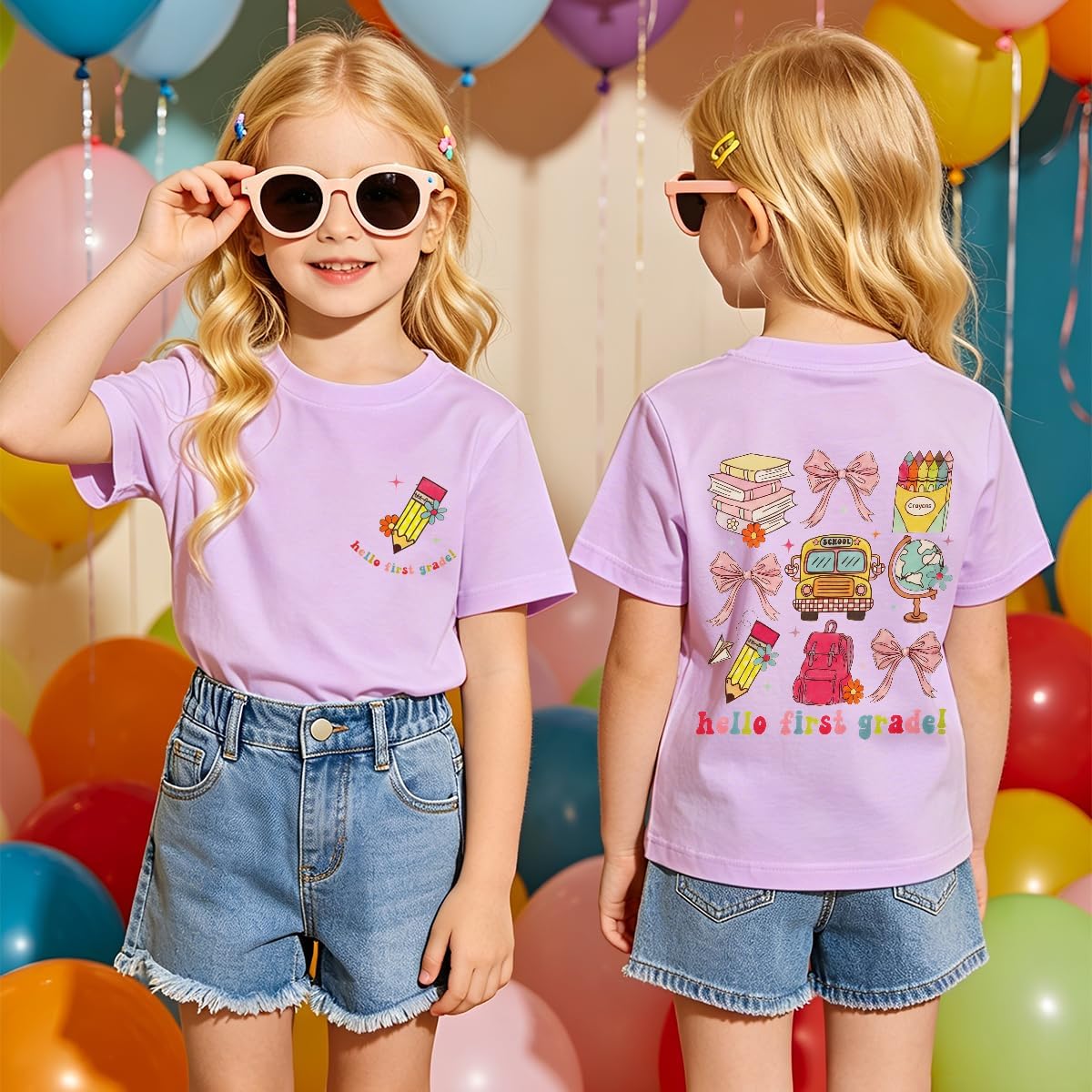 CM C&M WODRO First Day of School Shirt Baby Girl Hello Kindergarten 1st 2nd 3rd Grade T-Shirt Kids Back to School Gift Tees