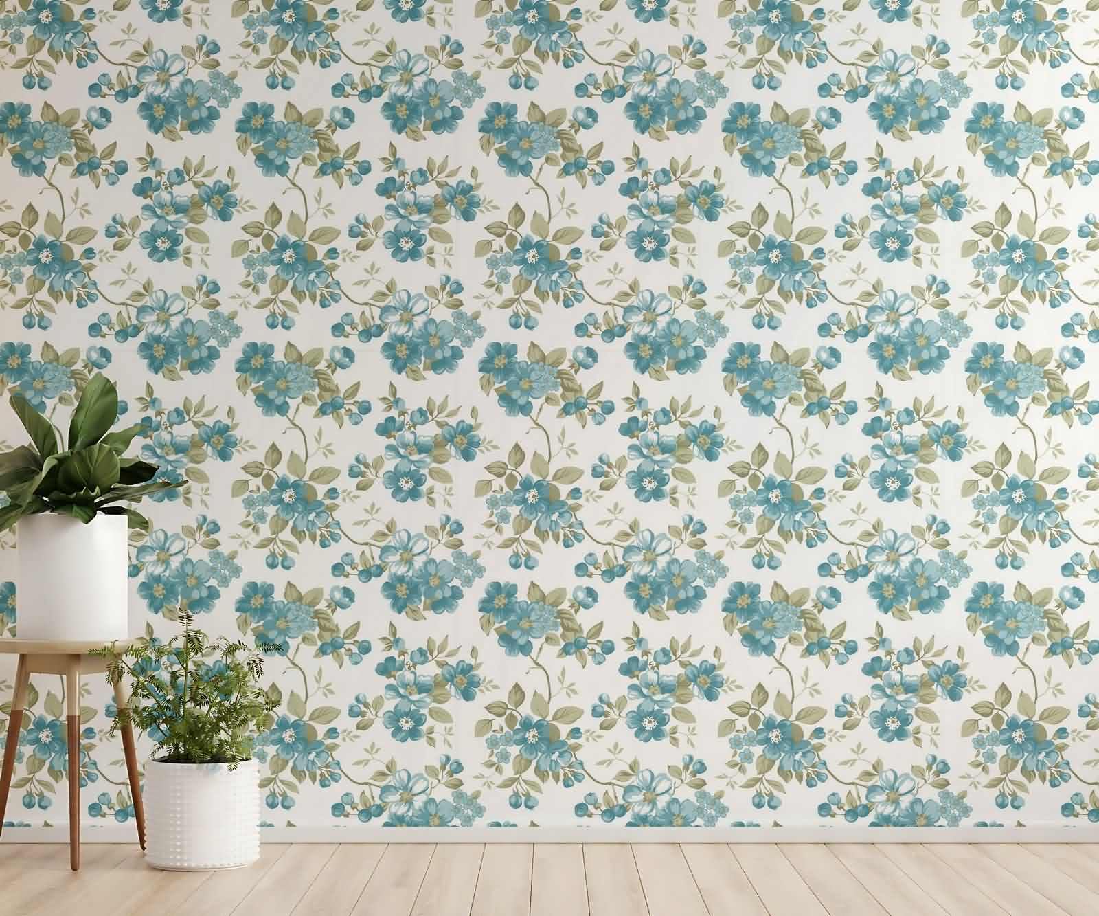 Home Office Tapeta Zen Sypialnia Vintage Niebieska Naturalna Elegancja