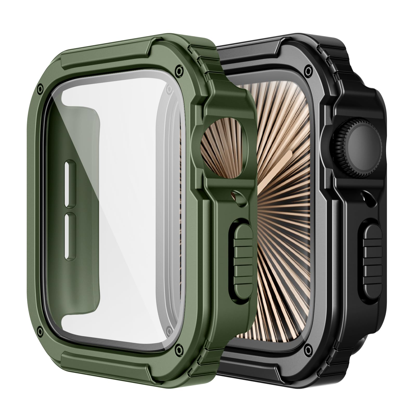 Adepoy 2 Pack Rugged Case Compatible for Apple Watch 42mm Series 11 10 with Tempered Glass Screen Protector, Military All Around Hard TPU Protective