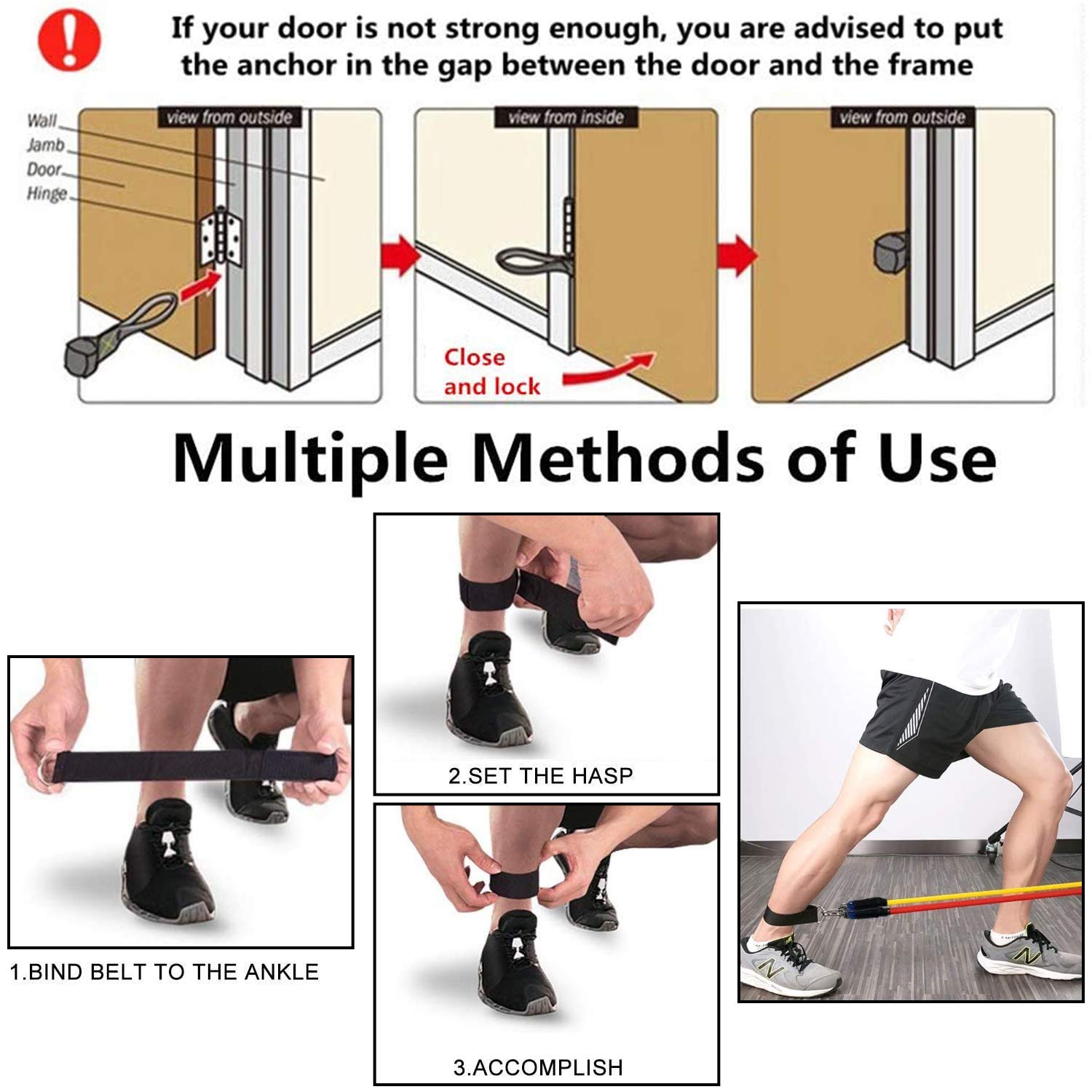 Kit 11 Pièces MYEDO – Bandes De Résistance élastiques 100 Lbs, Avec Poignées, Sangles, Ancre De Porte, Pour Fitness Maison