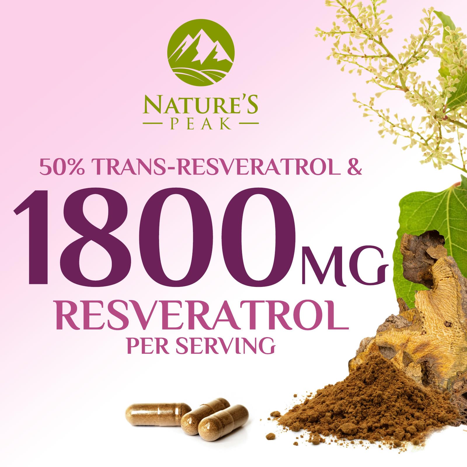 100% Natural Resveratrol 1800mg - 3X Strength Trans-Resveratrol Pills for Heart Health, Best Resveratrol Supplements, Potent Polyphenols Antioxidant Complex, Non-GMO, Bottled in USA - 120 Capsules — Amazon image 6