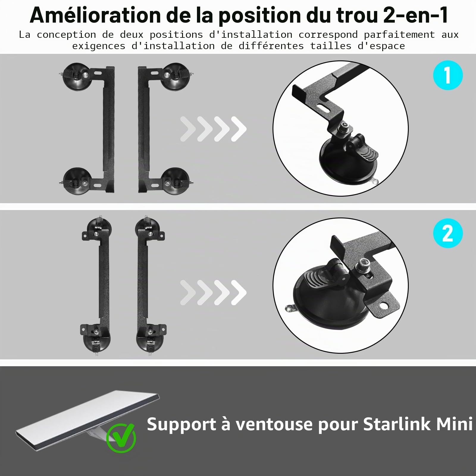 Starlink Mini support à ventouse pour voiture : support de voiture portable puissant pour réception satellite stable, fenêtres et auvents