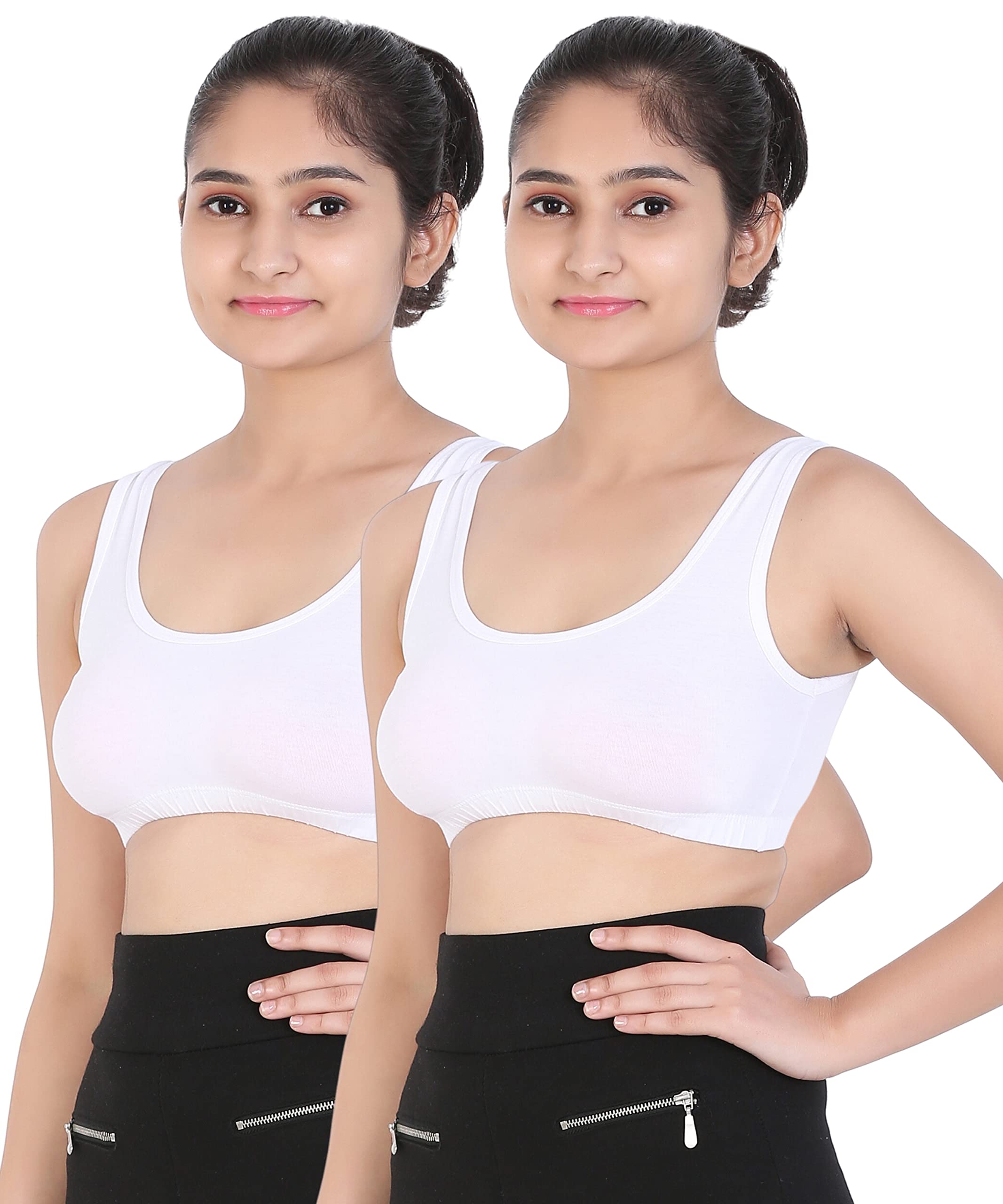 mysha Sports Bra for Women & Girls, Cotton Non-Padded Full Coverage Beginners Wire Free T-Shirt Gym Workout Bra with Regular Broad Strap, Activewear Training Bra for Teenager Kids (Pack of 2)-picture-13