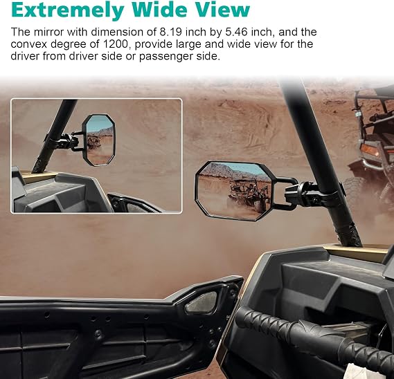 SUNPIE UTV Side Mirror Adjustable Blind Spot Mirrors for Side-By-Side