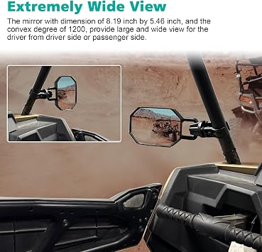 SUNPIE UTV Side Mirror Adjustable Blind Spot Mirrors for Side-By-Side