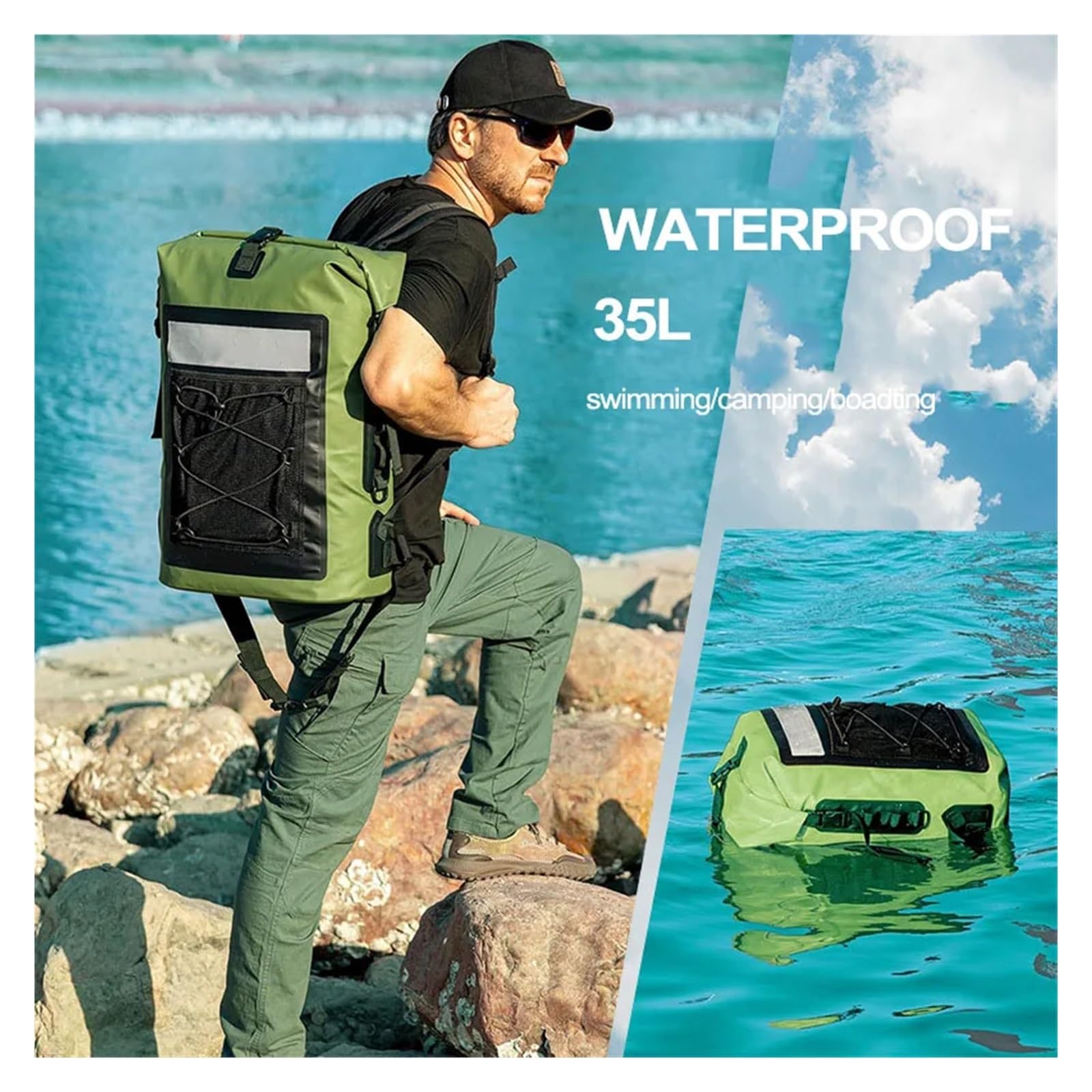 Zaino impermeabile per kayak da nuoto, per donne e uomini, impermeabile, per trekking, drifting, rafting, surf, canottaggio, campeggio, in PVC, 35 l