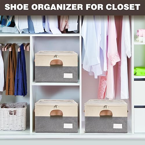 Miniatura 5 de 2 Pack Shoe Organizer for Closet, Adjustable Shoe Box Storage Containers, Large Foldable Shoe Bins with Clear Cover, Space Saving Shoes Holder with