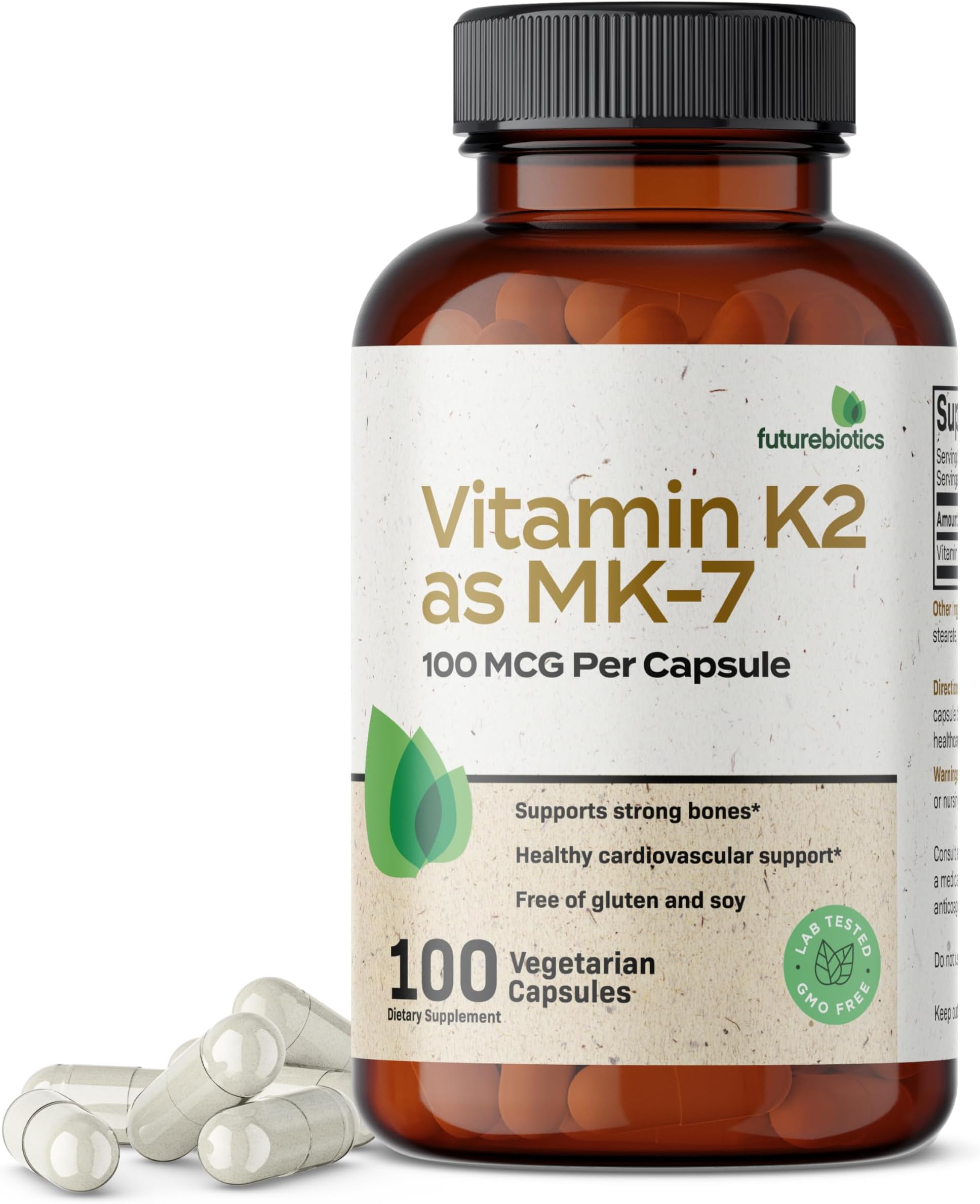 Vitamin K2 as MK-7 100 mcg, Supports Strong Bones - Non-GMO, 100 Vegetarian Capsules