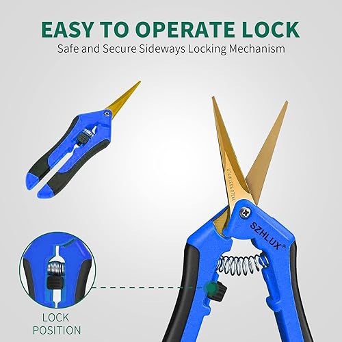 Miniatura 2 de SZHLUX Tijeras de jardinería de 6.5 pulgadas, tijeras de podar de mano con cuchillas de precisión curvadas revestidas de titanio, 1 paquete