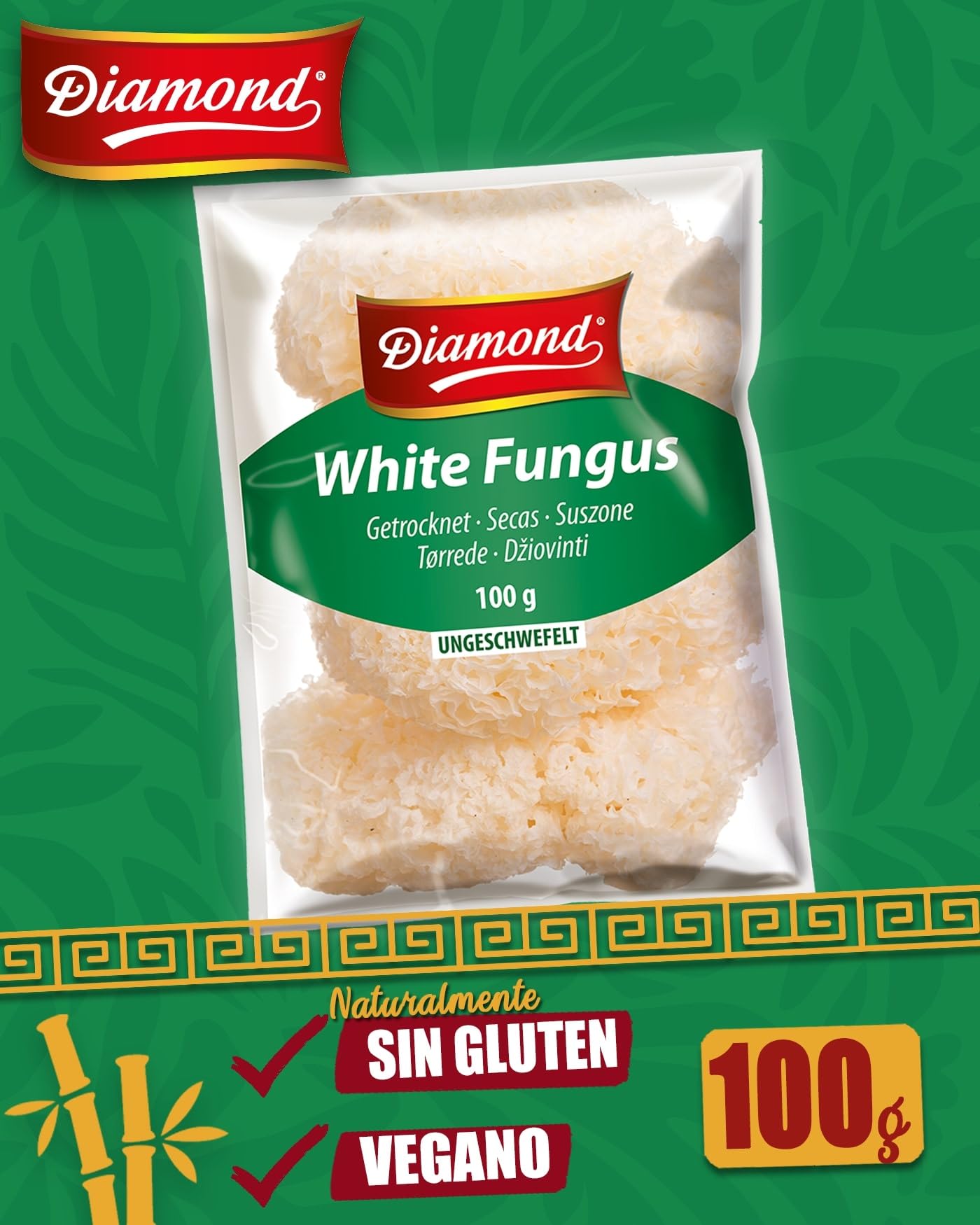 DIAMOND Setas White Fungus (Hongo blanco), setas secas asiáticas para sopas y platos wok - 5 x 100 g
