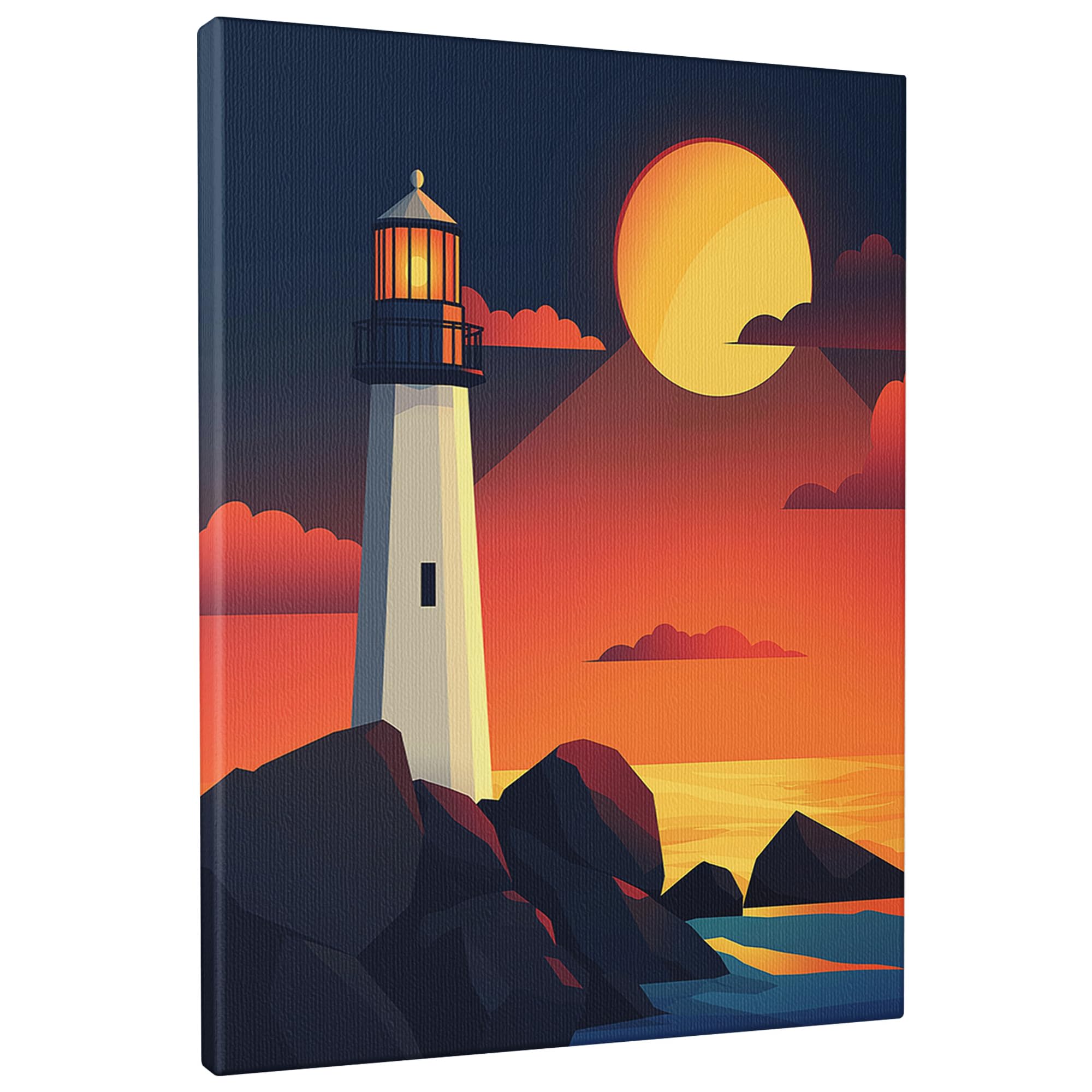 Cartoon Anime Lighthouse Canvas Prints Wall Art 12 * 16 x1, Coastal Nautical Scenic Wall Art for Living Room Bathroom, Small Large Vertical Scenery Decorative Art Bedroom Women Men