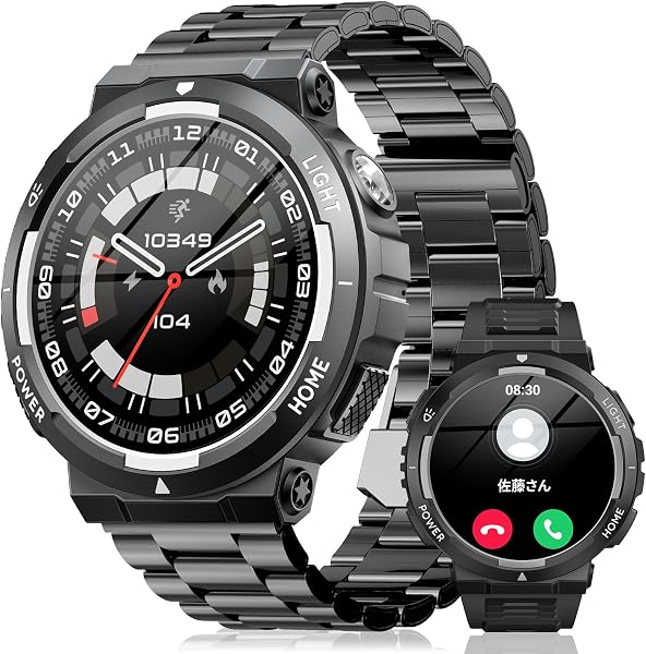 スマートウォッチ【2026新登場 軍用規格】1.53インチ大画面 Bluetooth通話 LINE/メッセージ通知 3ATM防水 スポーツウォッチ 100+種類運動モード GPS軌跡 長持ちバッテリー 音声アシスタント 懐中電灯 2本ベルト付 (ステンレス/シリコン) 300+文字盤 音楽/カメラ制御 歩数計 腕時計 iPhone/Android対応 父の日 誕生日 ギフト(黒と灰) - 1