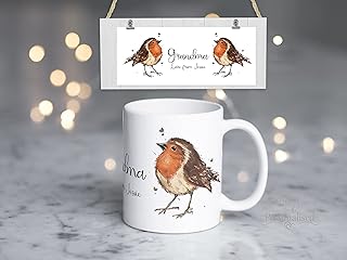 Robin mug, personalised robin mug, Christmas gift, coffee mug, gift for mum, Secret Santa Gift, Stocking filler, custom mug, Grandma gift.