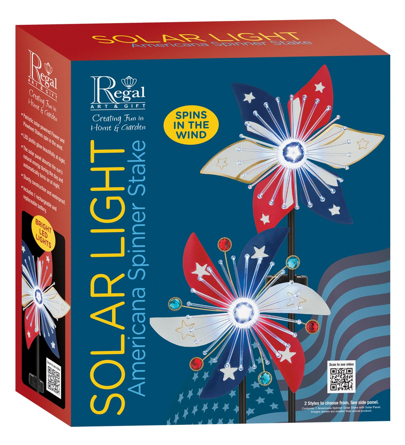 Regal Art & Gift Americana Spinner - Girandola a energia solare, in metallo, patriottica, con luce LED, resistente alle intemperie, decorazione da giardino per cortile e patio all'aperto, girandola