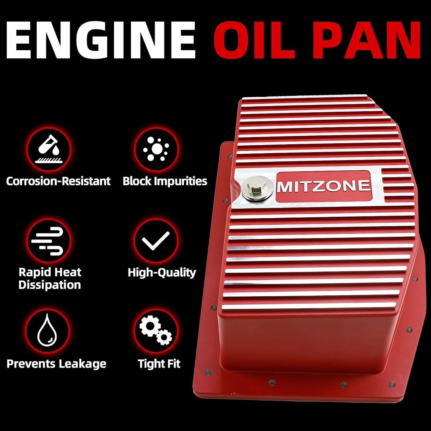 MITZONE Aluminum Lower Engine Oil Pan Sump with Drain Plug Compatible with Ford F-250 F-350 F-450 F-550 F-600 F-650 F-750 Super Duty 2011-2026 6.7L Diesel with Gasket Bolts Replace BC3Z6695B Red