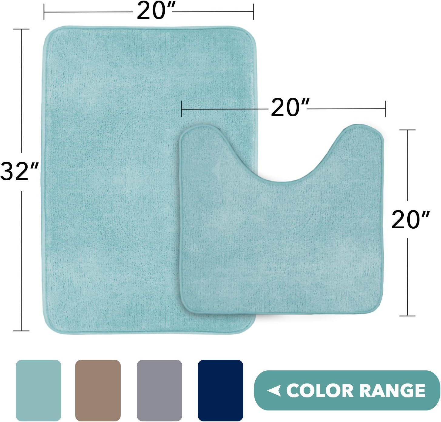 Turquoize Bathroom Rugs and Mats Sets Memory Foam Bath Mats for Bathroom Contour Bath Rugs for Toilet Floor Rug Perfect for Bathroom Quick Drying Absorbent Washable Rug 20"x32",20"x20" Eggshell Blue
