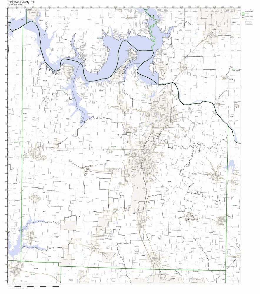 Grayson County, Texas TX ZIP Code Map Not Laminated Office