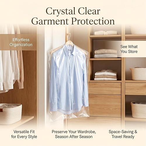 Miniatura 6 de Paquete de 30 bolsas transparentes para colgar ropa, bolsas de plástico transparente, fundas de plástico para colgar, a prueba de polvo, tintorería,