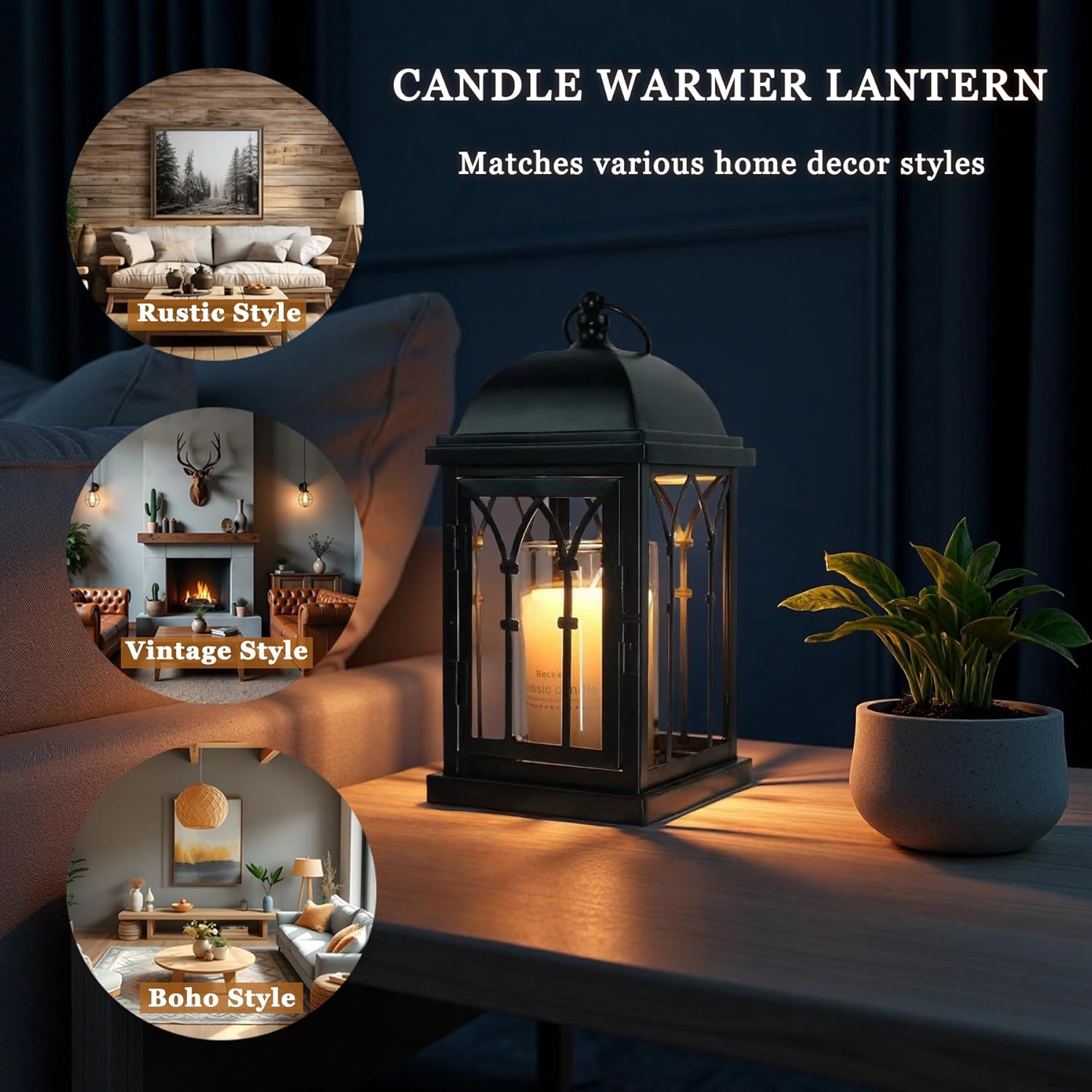 Candle Warmer Lamp with Timer,Dimmable Electric Large Candle Warmer Lantern for Jar Candles,Vintage Enclosed Candle Lamp Warmer for Children Pet Family-Black