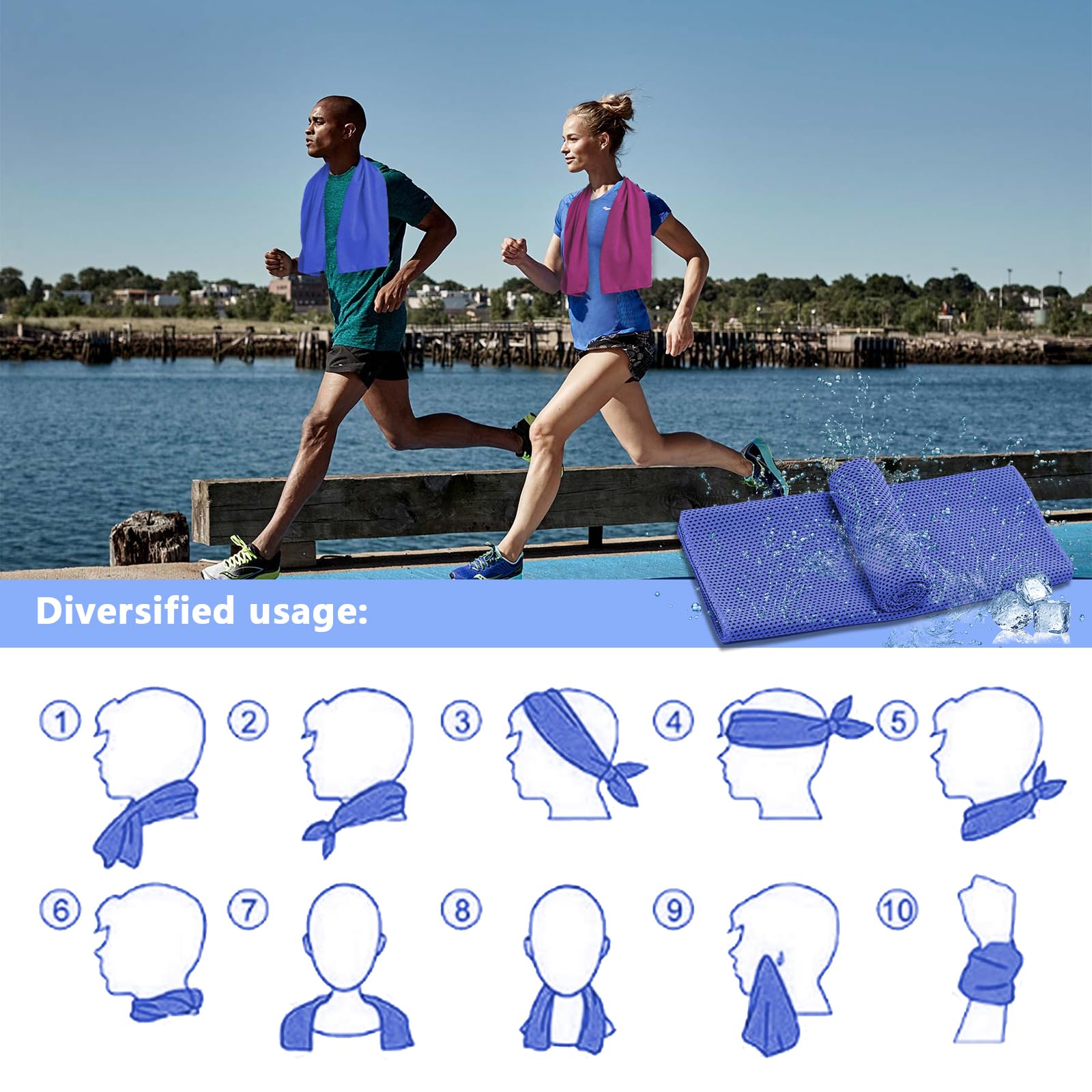 10 asciugamani rinfrescanti in microfibra, per il raffreddamento e lo sport, per il raffreddamento istantaneo, per il fitness, lo sport, il viaggio, lo yoga