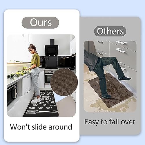 Miniatura 7 de Alfombras de cocina antideslizantes, impermeables, cómodas alfombrillas de cocina para pisos, amortiguación antifatiga, fácil de limpiar