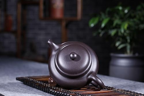 Miniatura 6 de Tetera china de 10 oz cerámica de arcilla Zisha hecha a mano Fanggu Tea Pot Cerámica Barro negro Heijingang Kungfu Hervidor (negro)
