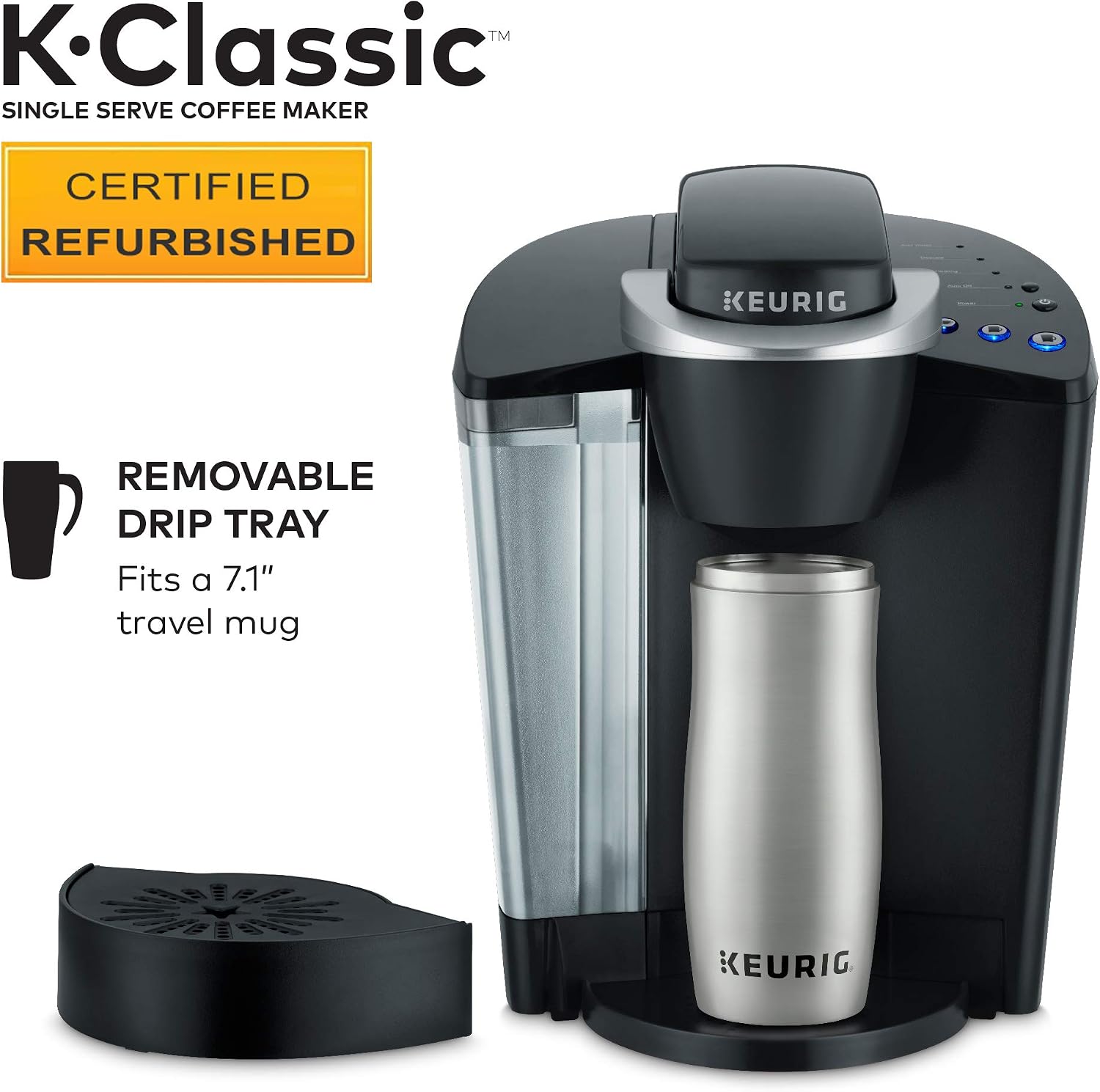 Keurig K-Classic Coffee Maker, Single Serve K-Cup Pod Coffee Brewer, 6 to 10 Oz Brew Sizes, Black (Renewed)
