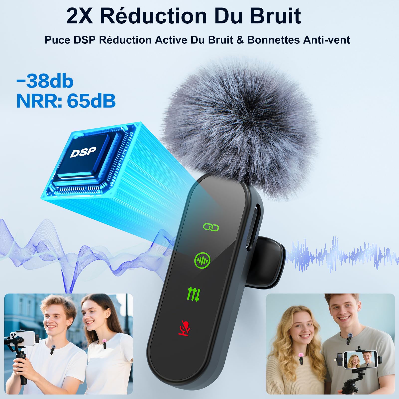 zealsound Micro Cravate sans Fil pour iPhone/Android/PC, avec Réduction du Bruit & Muet, pour Vlog, Enregistrement Vidéo, Streaming TikTok Youtube Podcast, avec Port USB-C & Lightning pour iPhones