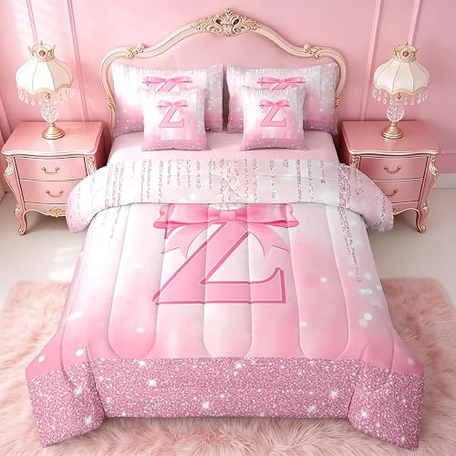 Feelyou Boys Girls Pink Bowknot 7 Pieces Bedding Set Queen Size