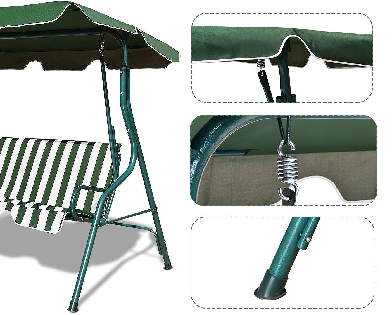 Dondolo Da Giardino Giantex 3 Posti Con Tetto Rimovibile - 250kg Portata, Struttura In Ferro - Foto 11