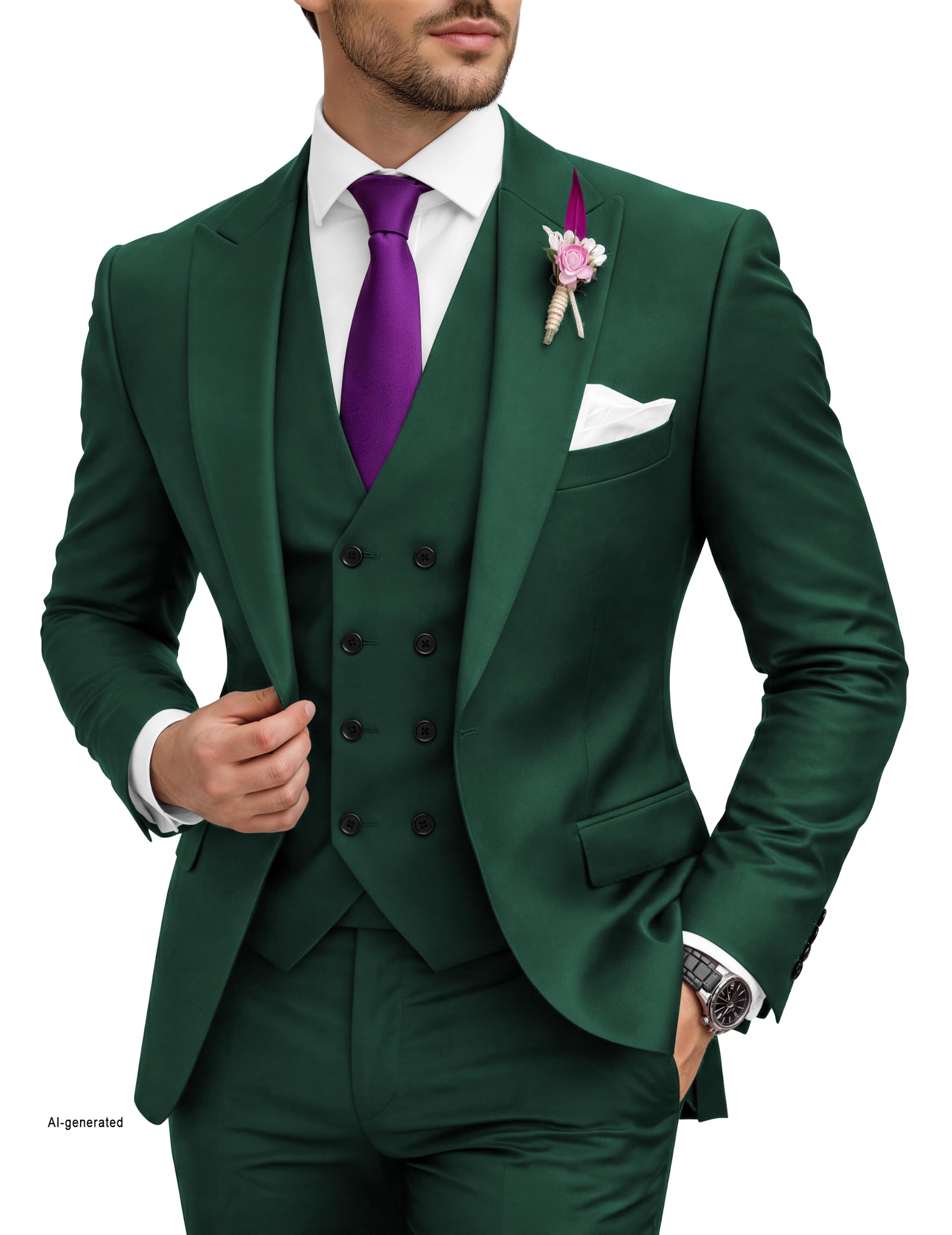 wangyue 3 Piece Suit Slim Fit Double Breasted Mens Suits for Wedding Party Formal Prom One Button Blazer Vest Pants Sets-picture-39
