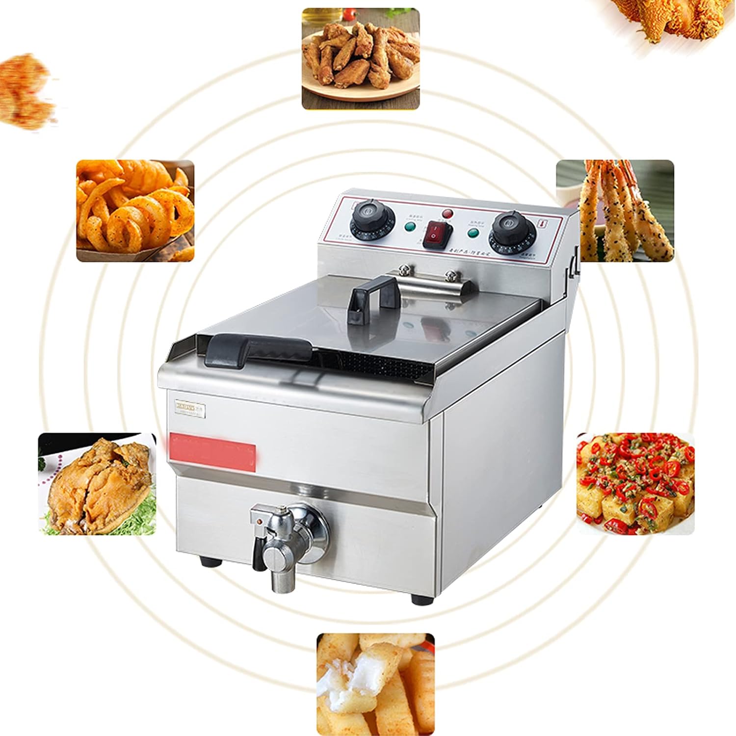 Commercial Fryer Large Capacity Electric Fryer Stainless Steel Fryer with Drain and Temperature Limiter for Home Use Easy to Clean,10 L