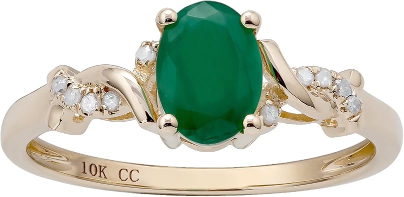10k Yellow Gold Oval Emerald and Braided Diamond Accent Ring