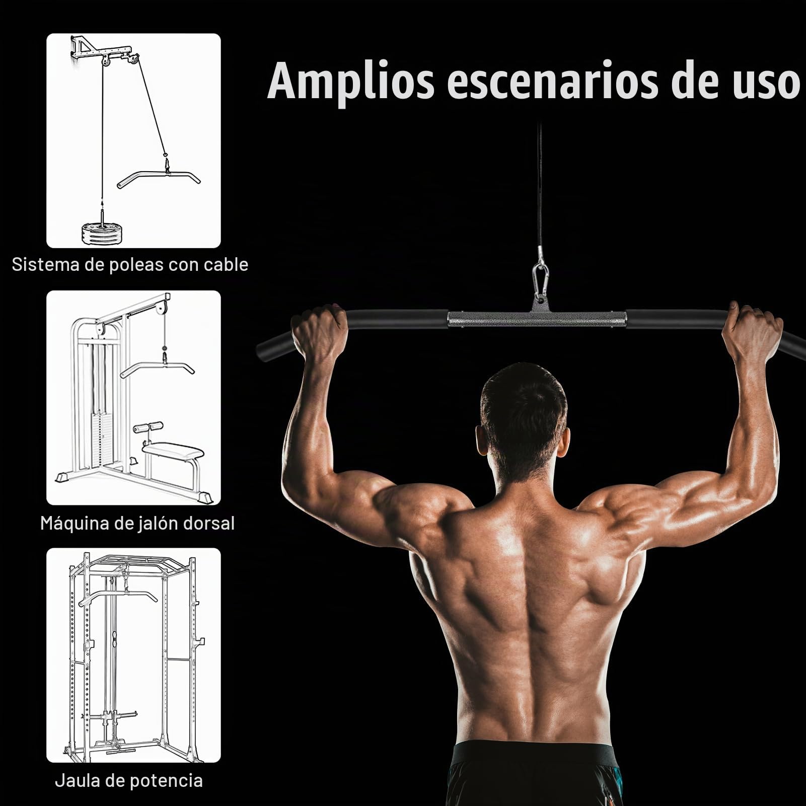 Barra Poleas Gym, Barra Poleas Gimnasio en Casa para Lat Pulldown Máquinas Barra Espalda Polea con Mosquetón Barra Dorsal Polea Entrenamiento de los Hombros, Espalda, Tríceps