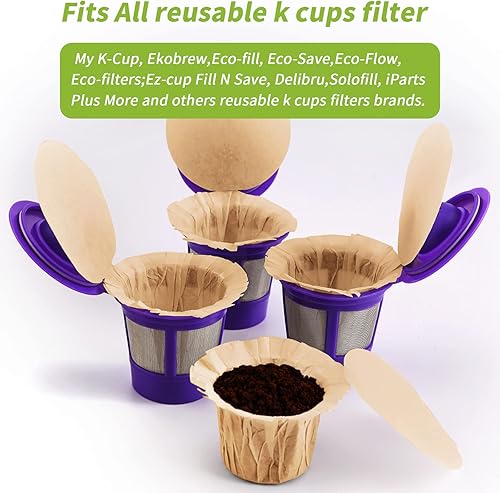 Miniatura 3 de Filtros de papel desechables sin blanquear con tapa para filtros reutilizables de taza K, filtros de café reutilizables K Cup, se adapta a todas las