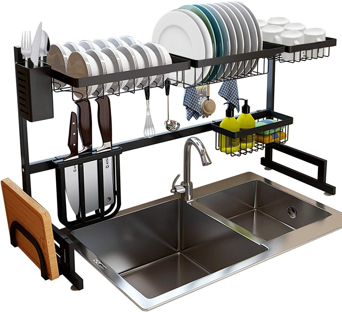 DUNCHATY Over The Sink Dish Drying Rack Stainless Steel Kitchen Sink Organizer and 2-Tier Sink Rack Dish Drainers Rack for Kitchen Sink Space Saver (Sink Size Less Than 32")