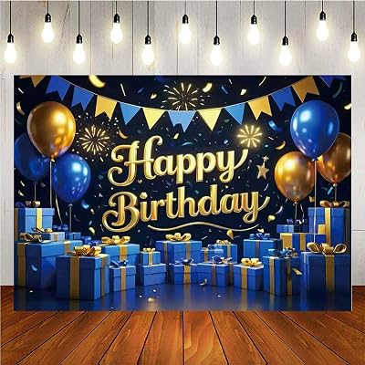 Navy Blue Gold Happy Birthday Party Photo Backdrop Backgrouds Decorations