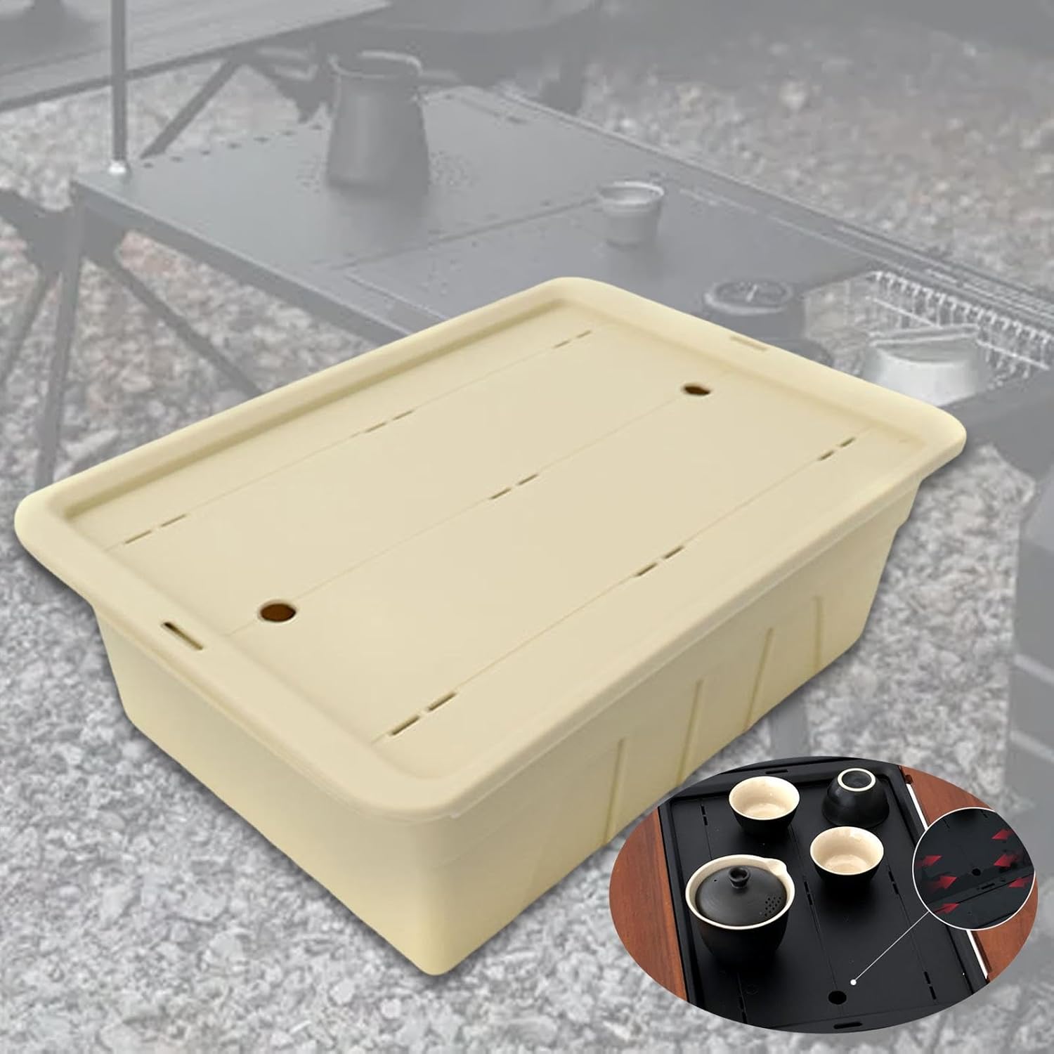 Camping Table Basket Kung Fu Tea Container Space Efficient Organizer for RV Travel Picnic, Khaki