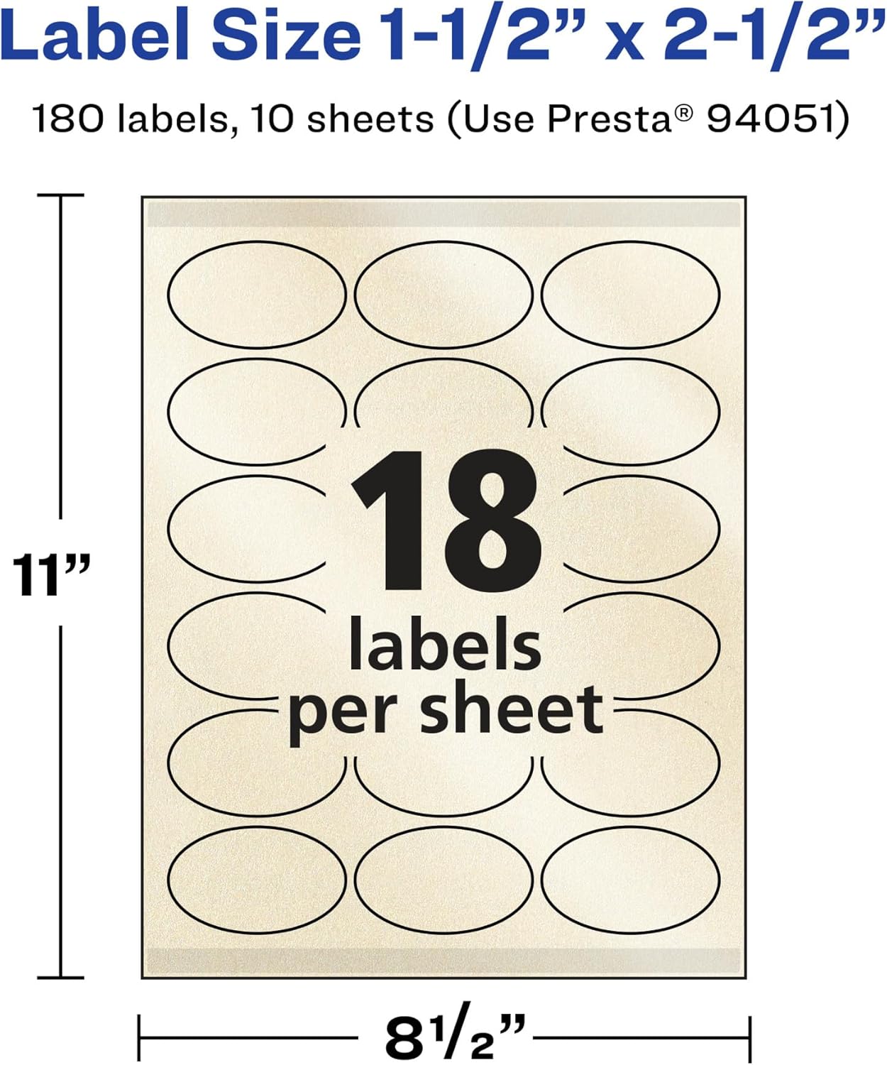 Avery Pearlized Ivory Oval Labels, Sure Feed Technology, 1.5" x 2.5", 180 Pearlized Ivory Labels, Laser/Inkjet Printable