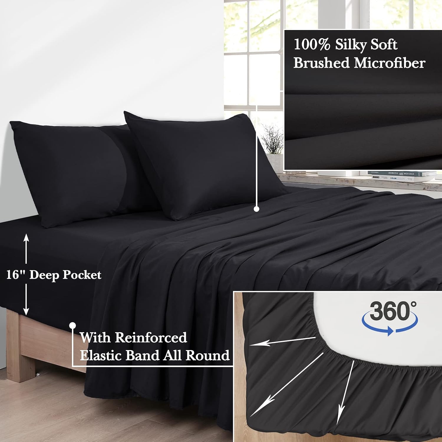 PHF Ultra Soft Comforter Sets Twin-5 Pieces Bed in A Bag Comforter & Sheet Set-Comfy Cozy Bedding Set Include Comforter, Pillow Shams, Flat Sheet, Fitted Sheet and Pillowcase, Black