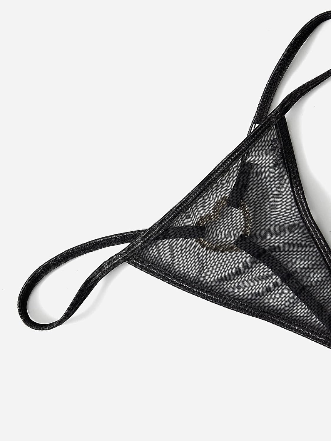 Verdusa Women's G String Thongs Rhinestone Mid Rise Mesh Thong Underwear Hipster - Image 4