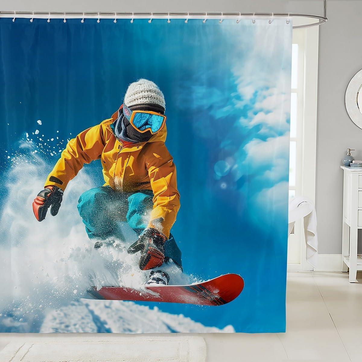 Feelyou Snowboard Shower Curtain for Stalls Bathtubs Extreme Sports Theme Bathroom Shower Curtain Set Hipster Decor Bath Curtain Room Decor Cool Style Waterproof Bathroom Curtains 72x84 Inch