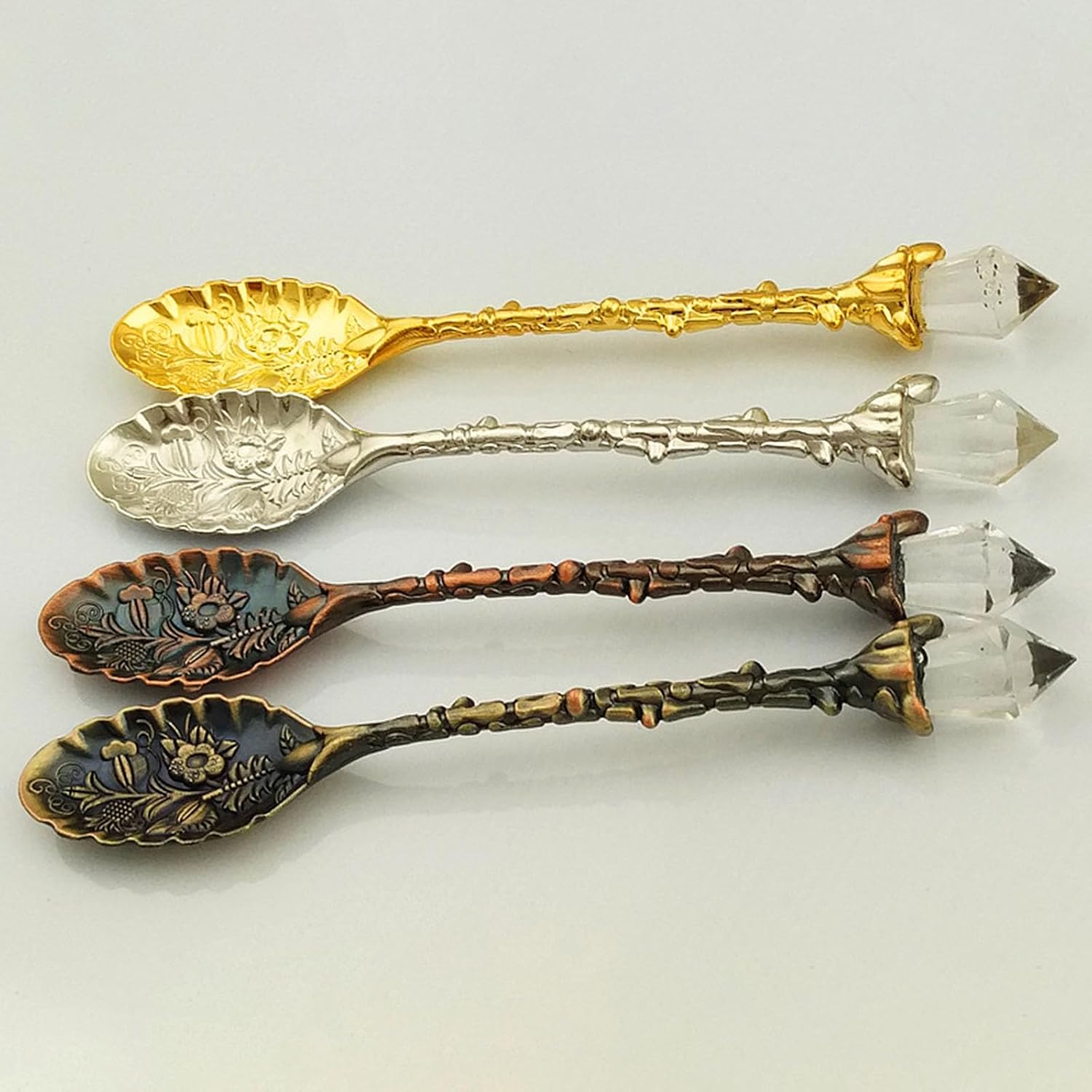 Antique Engraved Crystal Handle Kirsite Spoon for Fine Dining Pastries Salt Serving Rustproof Kitchenwares Accessory Elegant Kirsite Salt Spoon