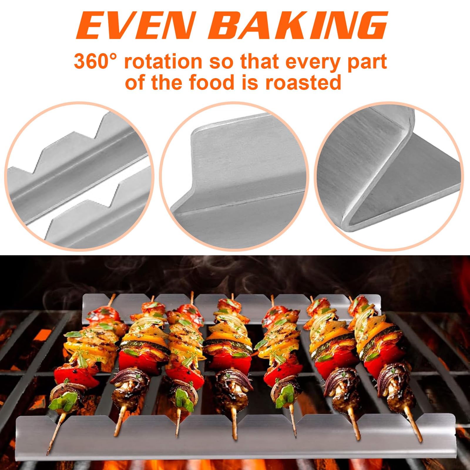 4 pezzi Supporto per Spiedini per Barbecue, Supporto per Barbecue per 6 Spiedini, Spiedini Acciaio Inox, Griglia Spiedini Rack, Accessori per Spiedi di Carne per Barbecue, per Spiedini per Esterni