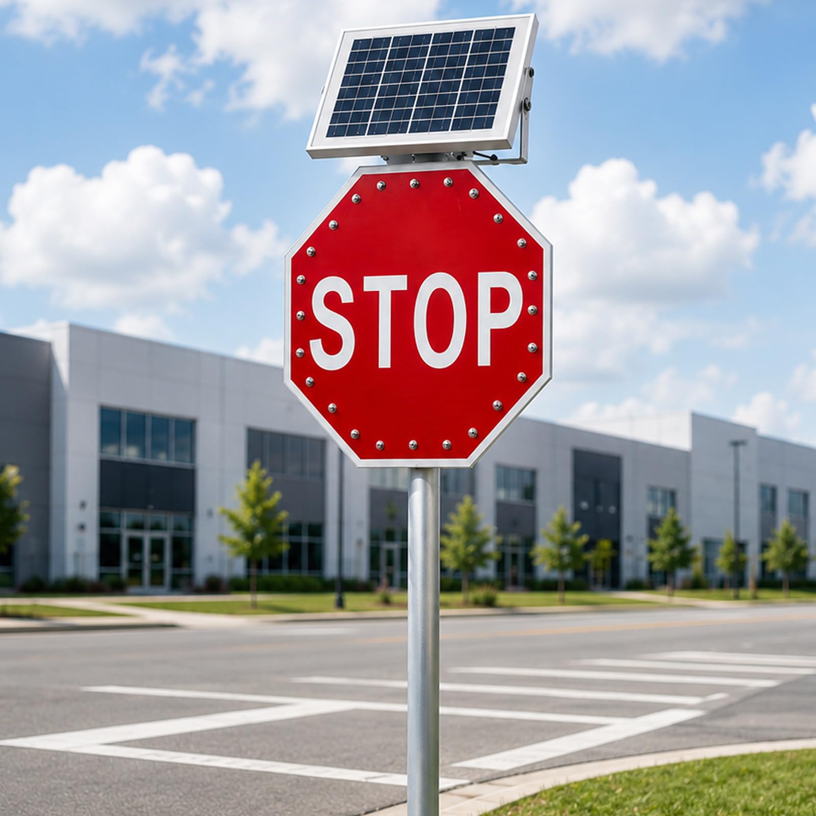 MIRRSSET Solar Stop Sign - Octagon Road Signs Traffic Led Blinking Street 2×24in