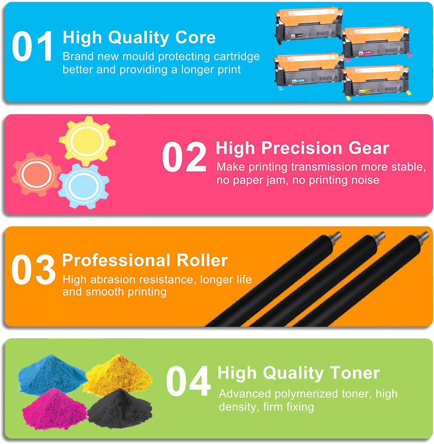 4-Pack Compatible CLT-409S Toner Cartridge B/C/Y/M Replacement for CLP315 Toner Used for CLP-310 CLP-310N CLP315W CLP315 CLP310 CLX-3170FN CLX-3175N CLX-3175 CLX-3175FN Laser Printer